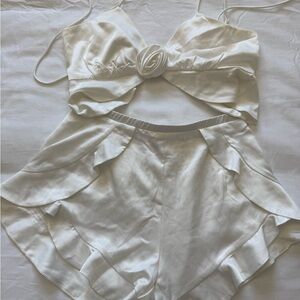 MJ x Le Rose White Satin Shorts & Top Matching Set Bridal